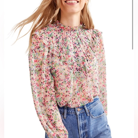 Boden V Yoke Flounce Top in Ivory Gardenia Petal, Size 12 - Picture 17 of 17